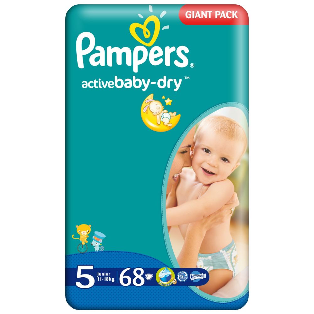 Scutece Pampers Active Baby-Dry 5 Junior, 68 buc, 11 - 18 kg