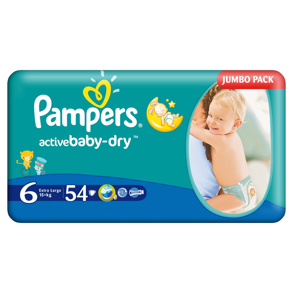 Scutece Pampers Active Baby-Dry 6 Extra Large, 54 buc, 15+ kg