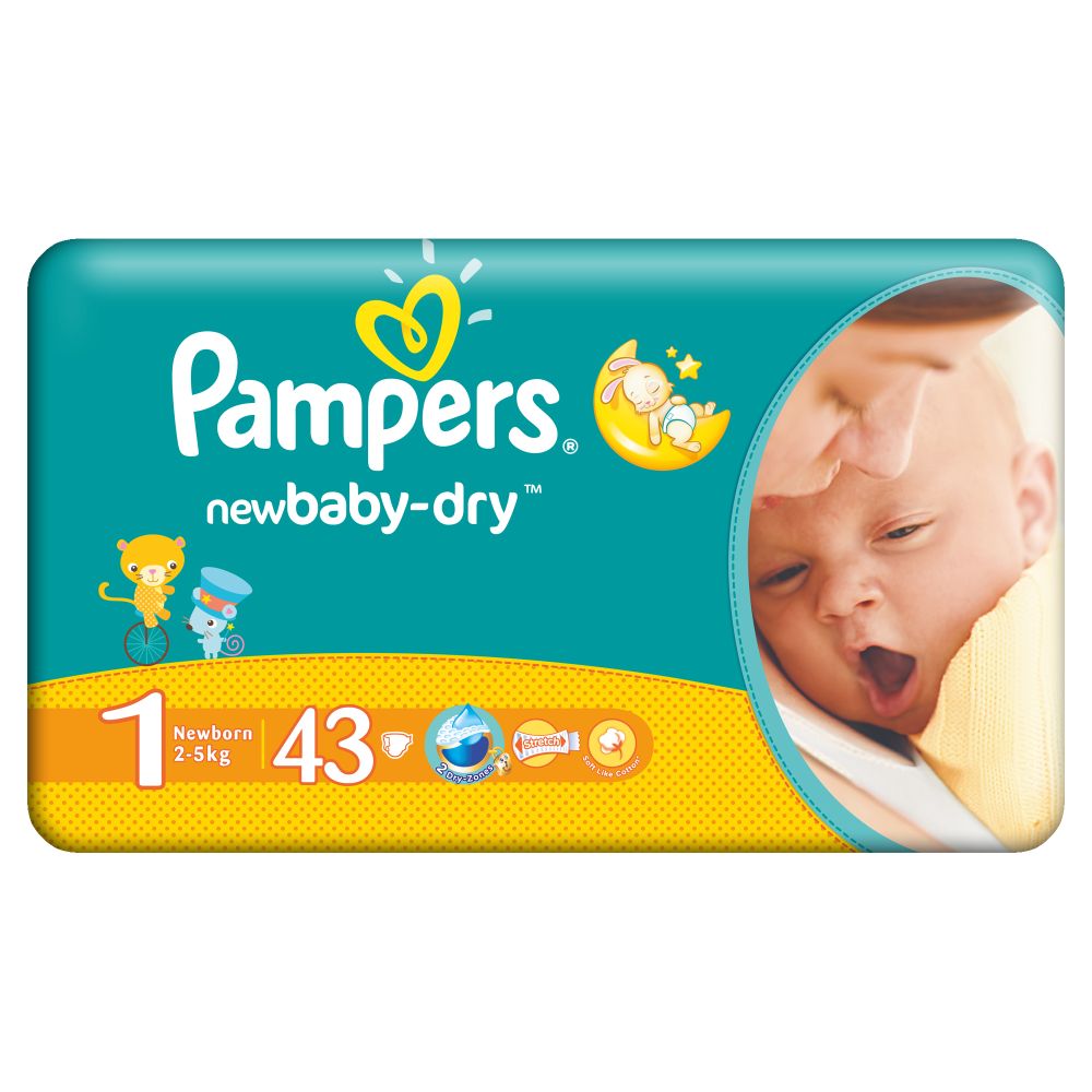 Scutece Pampers New Baby-Dry 1 New Born, 43 buc, 2 - 5 kg