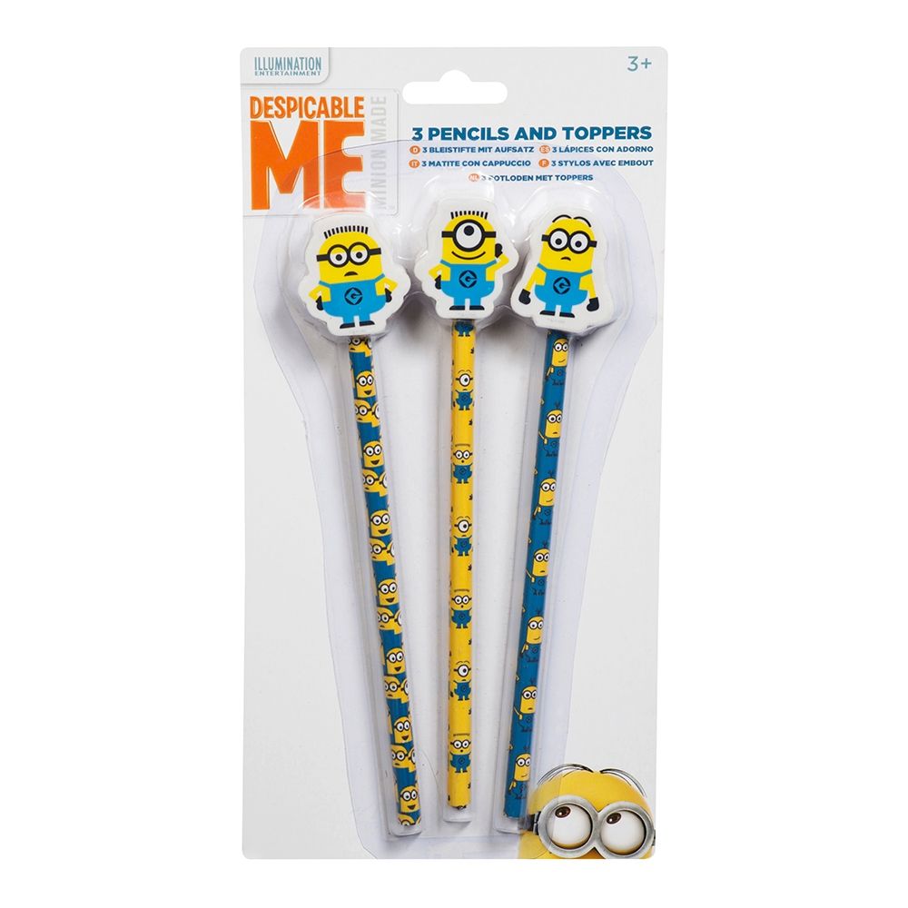 Set 3 creioane de scris cu radiera - Minions Despicable Me 3