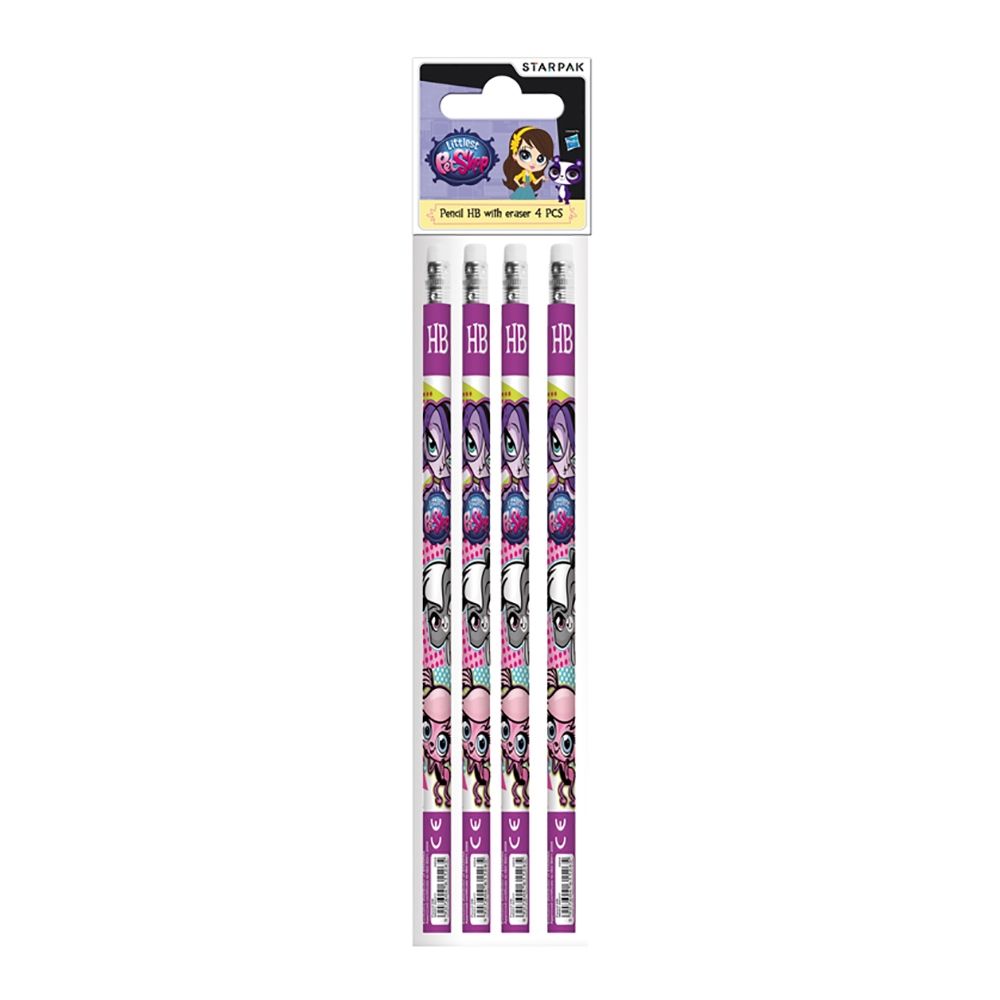 Set 4 creioane de scris cu radiera - Littlest Pet Shop