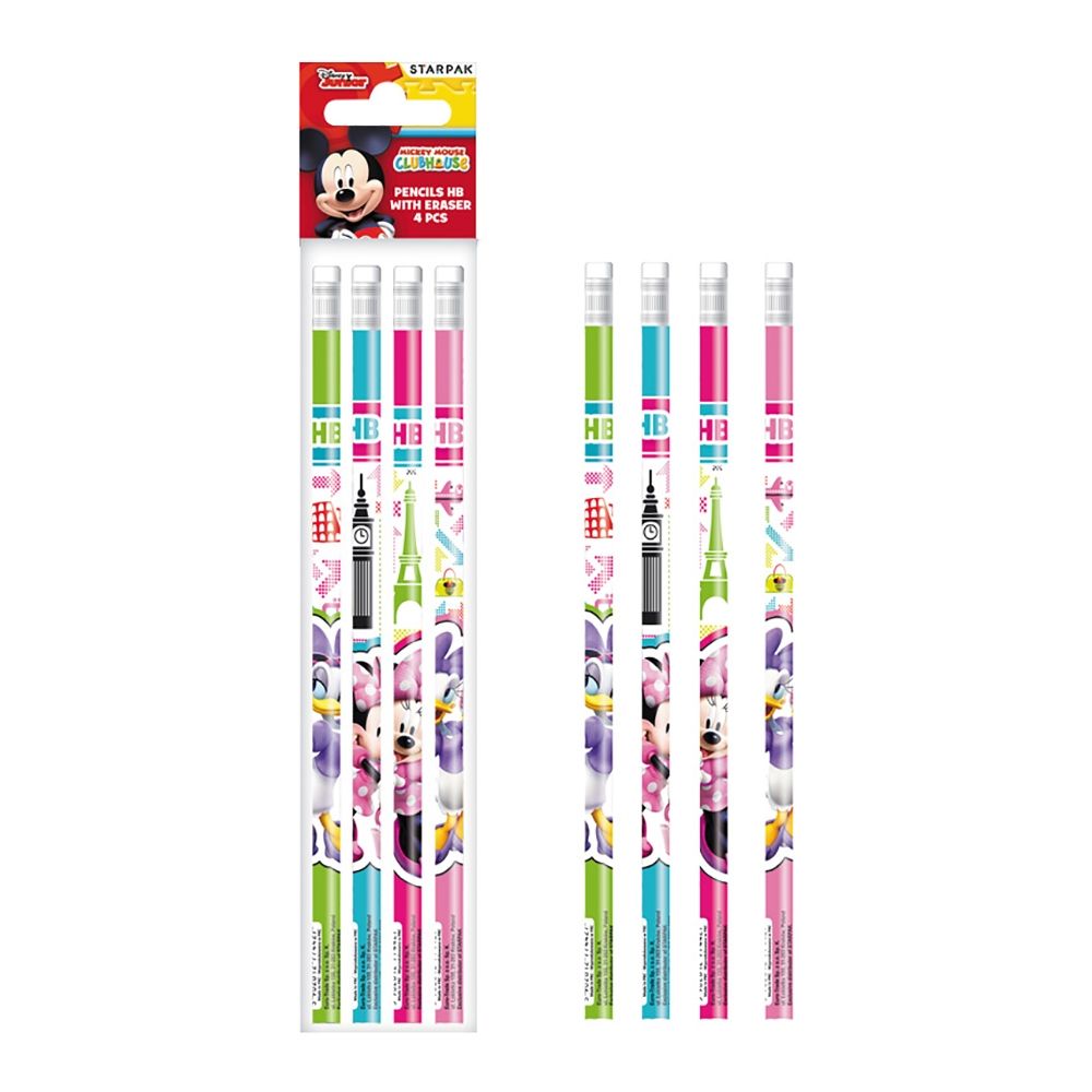 Set 4 creioane de scris cu radiera - Minnie Mouse