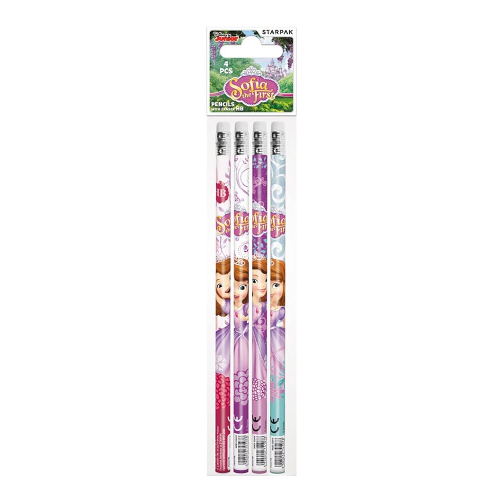 Set 4 creioane de scris cu radiera - Printesa Sofia