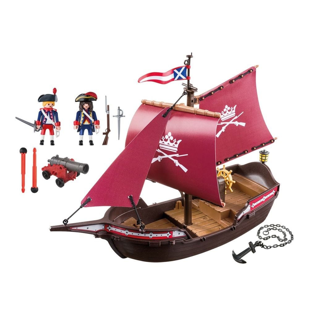 Set de constructie Playmobil Pirates - Barca soldatilor cu tun (6681)