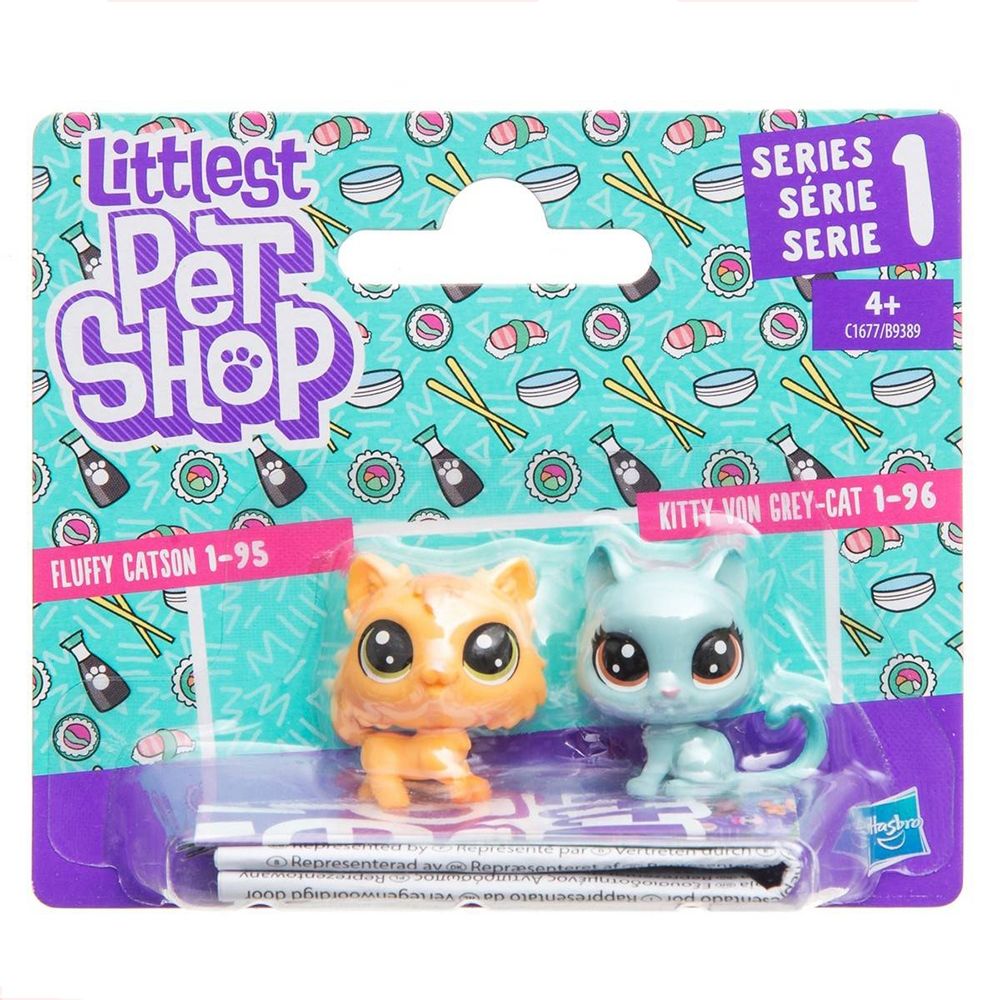 Set minifigurine Littlest Pet Shop Seria 1 - Kitty Von Grey Cat & Fluffy Catson