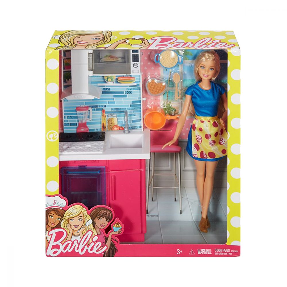 Set papusa Barbie si accesorii pentru bucatarie