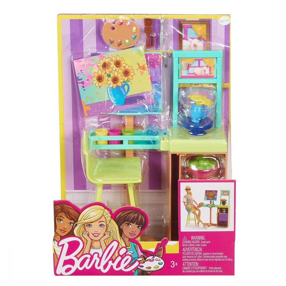 Set de joaca Barbie cu accesorii - Raftul de pictura, FJB26