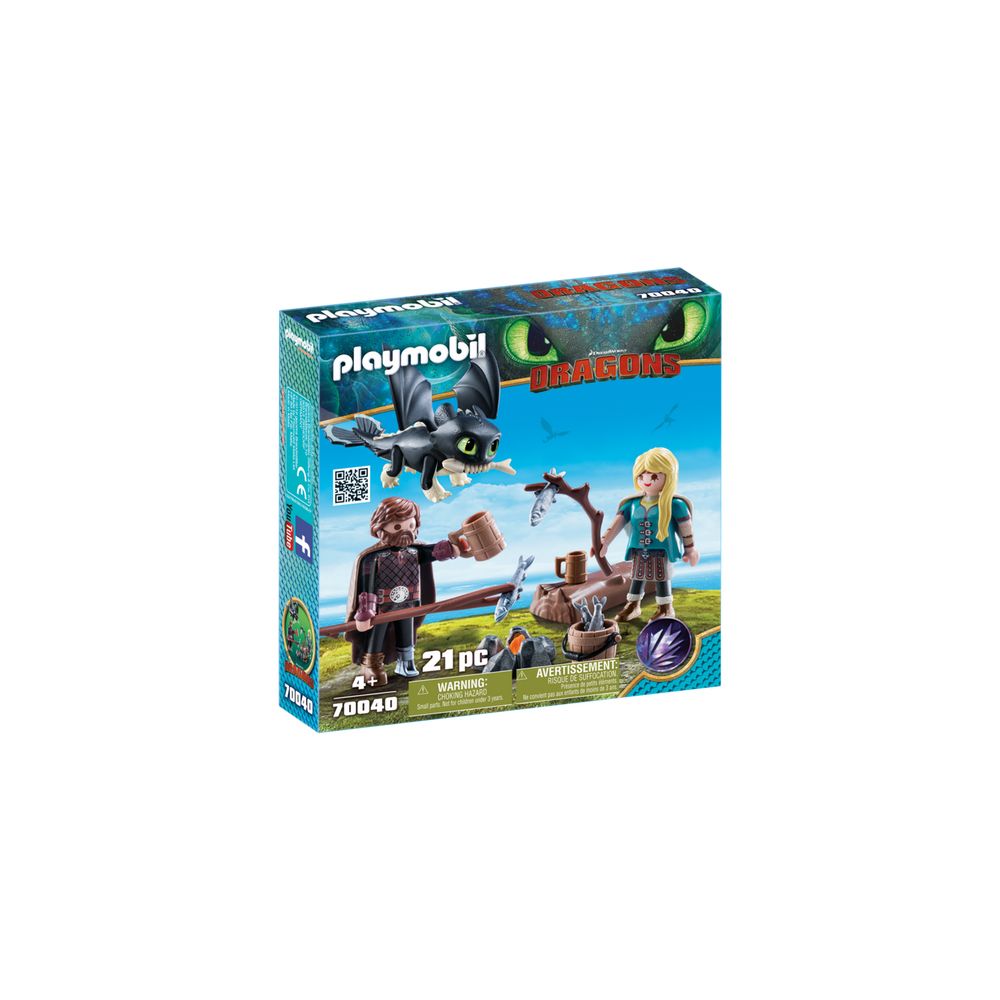 Set figurine Playmobil - Hiccup, Astrid si Pui de Dragon (70040)