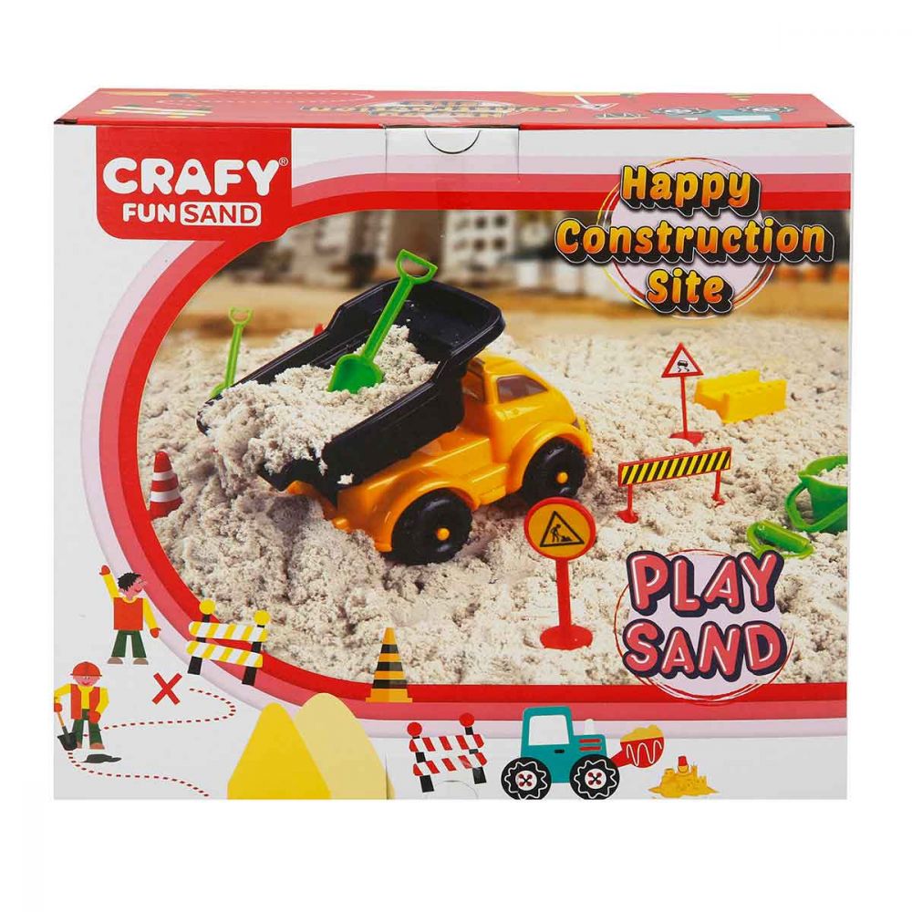 Set nisip kinetic, Crafy Fun Sand, Sand Happy Construction, 14 piese, 500 g nisip