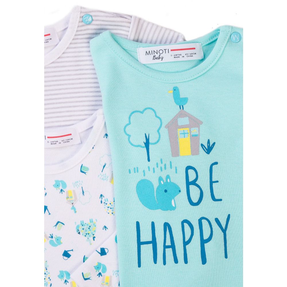 Set 3 tricouri cu maneca lunga Minoti Baby, Snail, Be Happy