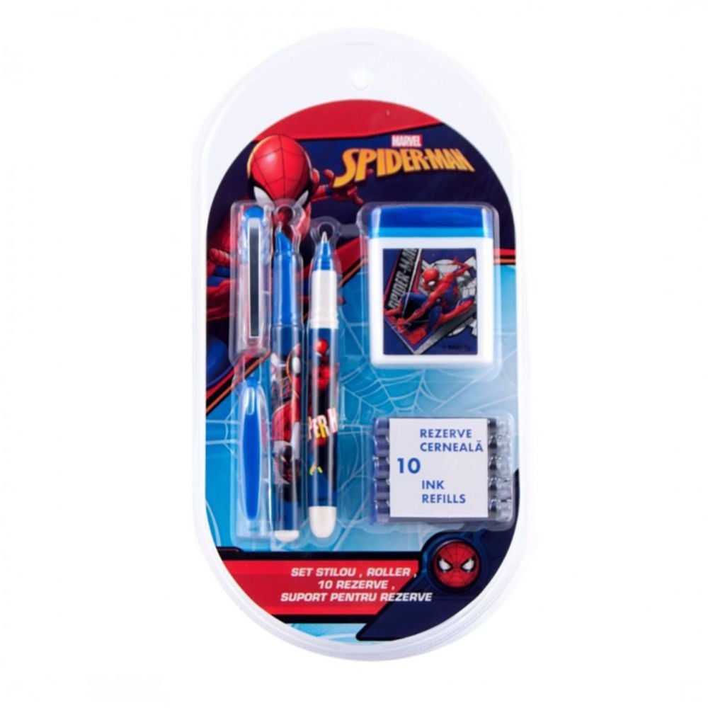 Set stilou, roller si 10 rezerve, Spiderman