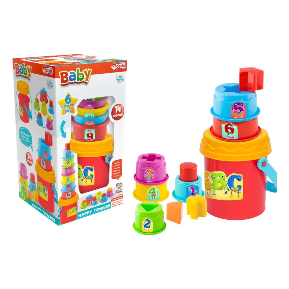 Jucarie de sortare si stivuire, Dede, Happy Towers, 14 piese