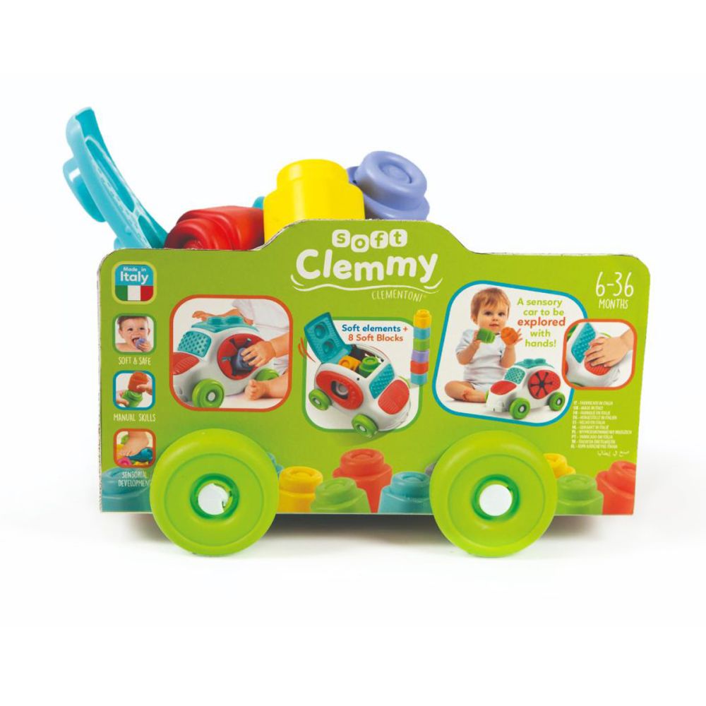 Masinuta cu 8 cuburi moi, Clementoni, Soft Clemmy