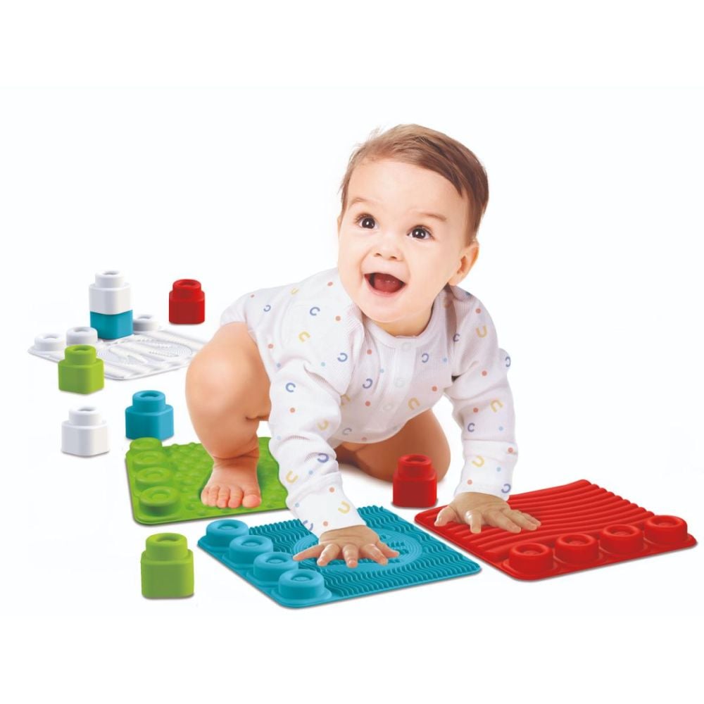 Set 4 covorase senzorial cu 8 cuburi moi, Clementoni, Soft Clemmy