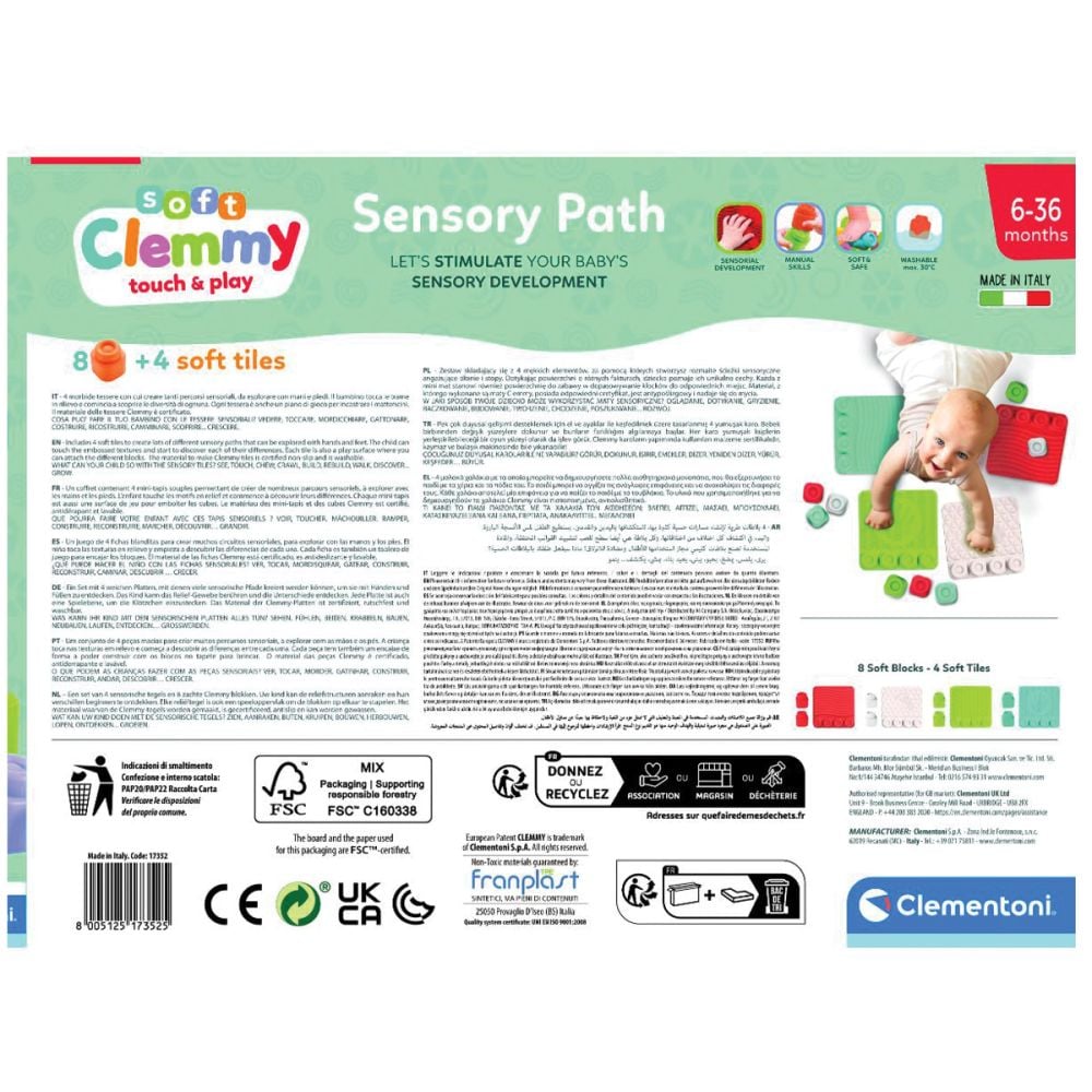 Set 4 covorase senzorial cu 8 cuburi moi, Clementoni, Soft Clemmy
