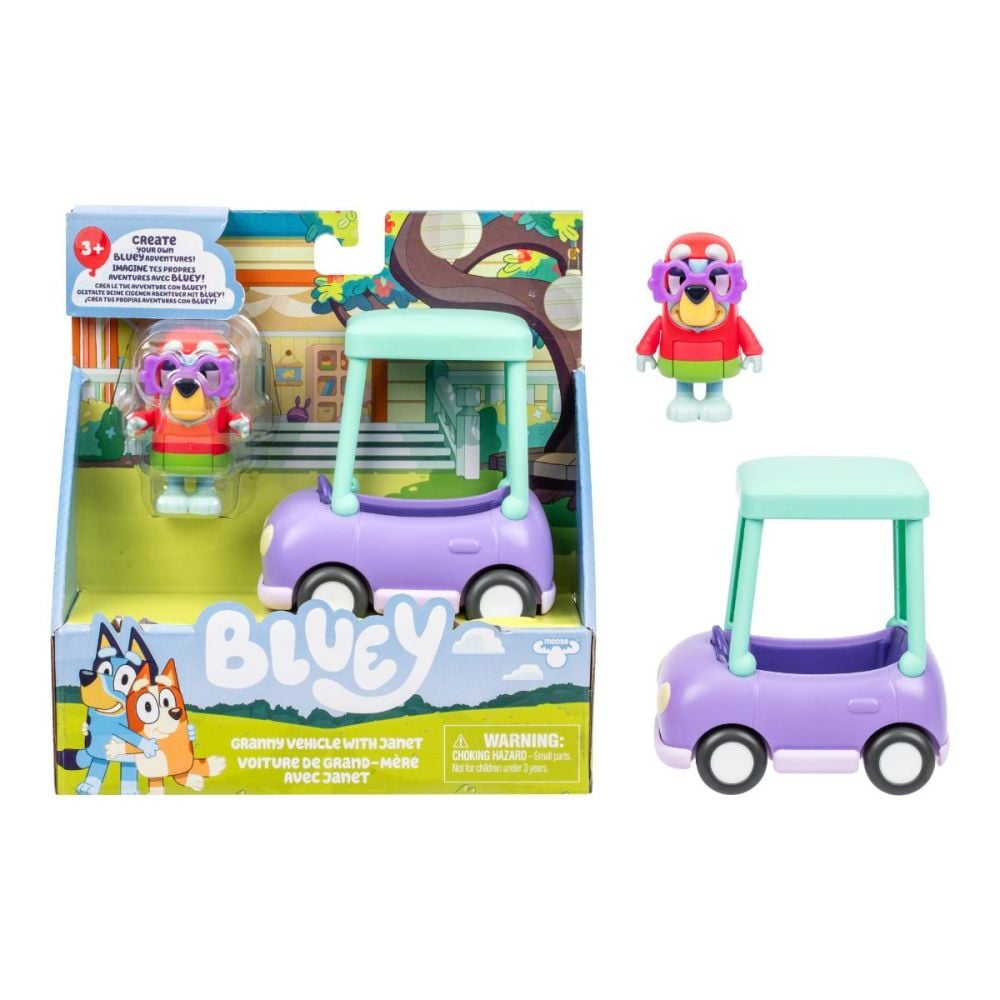Set de joaca cu figurina, Bluey, Janet si masina bunicii