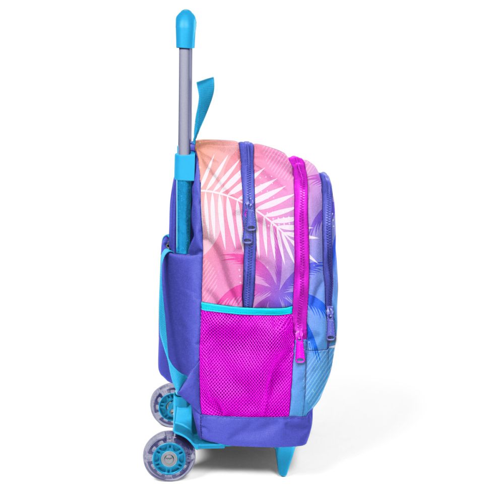 Ghiozdan tip troller cu 3 compartimente, Coral High, model flamingo