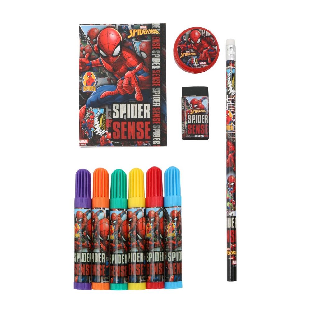 Set de colorat cu carioci si agenda, Spiderman, 10 buc