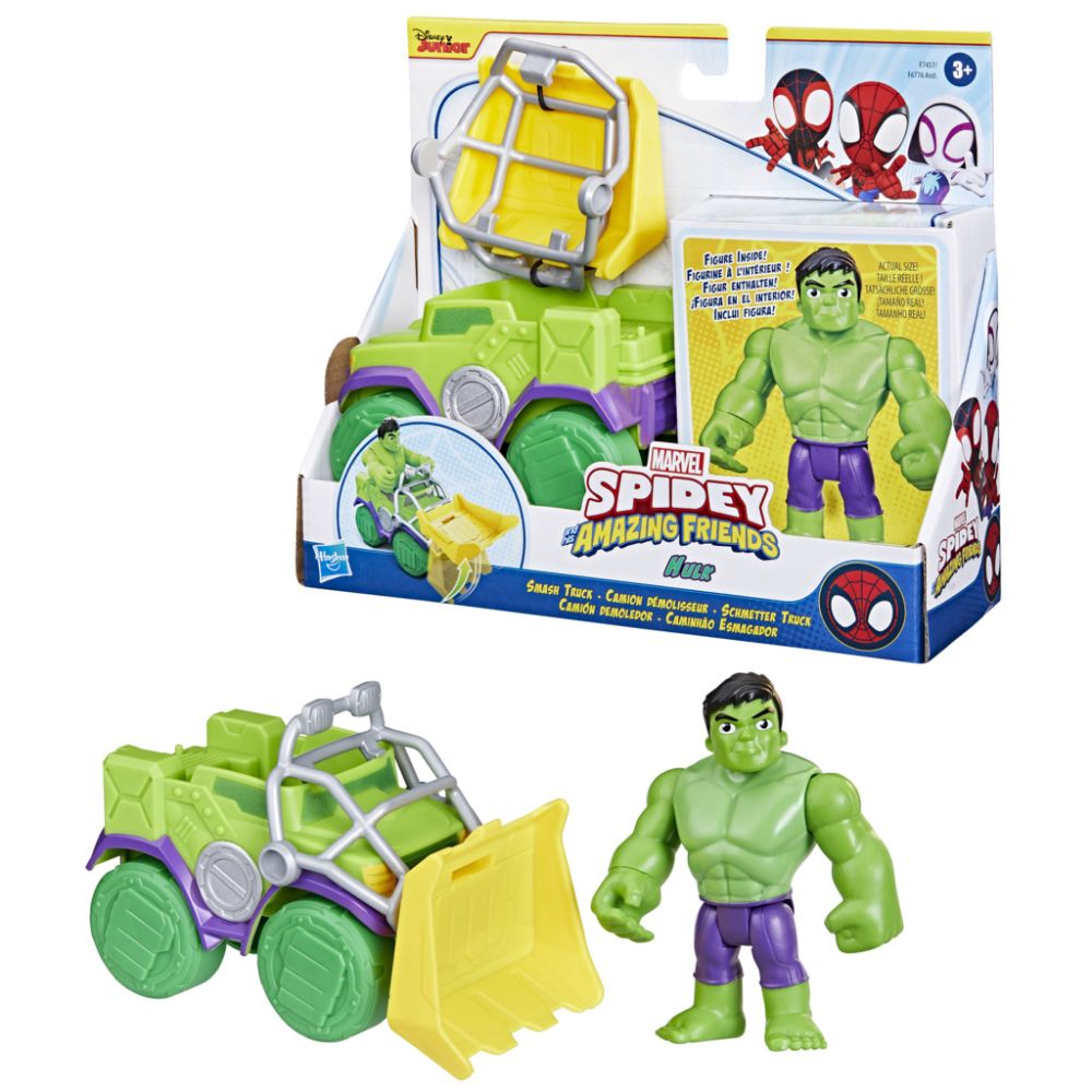Figurina cu vehicul, Spidey and His Amazing Friends, Hulk, F74575