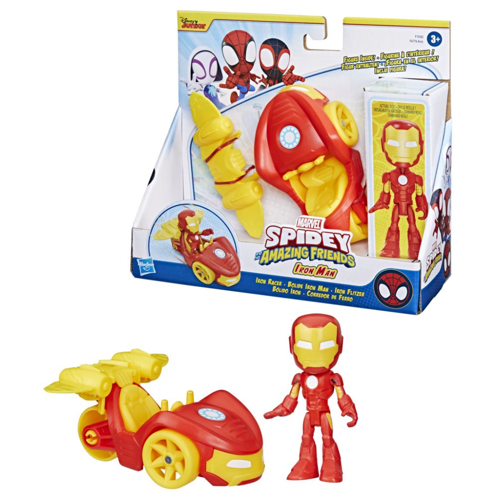 Figurina cu vehicul, Spidey and His Amazing Friends, Iron Man, F74585