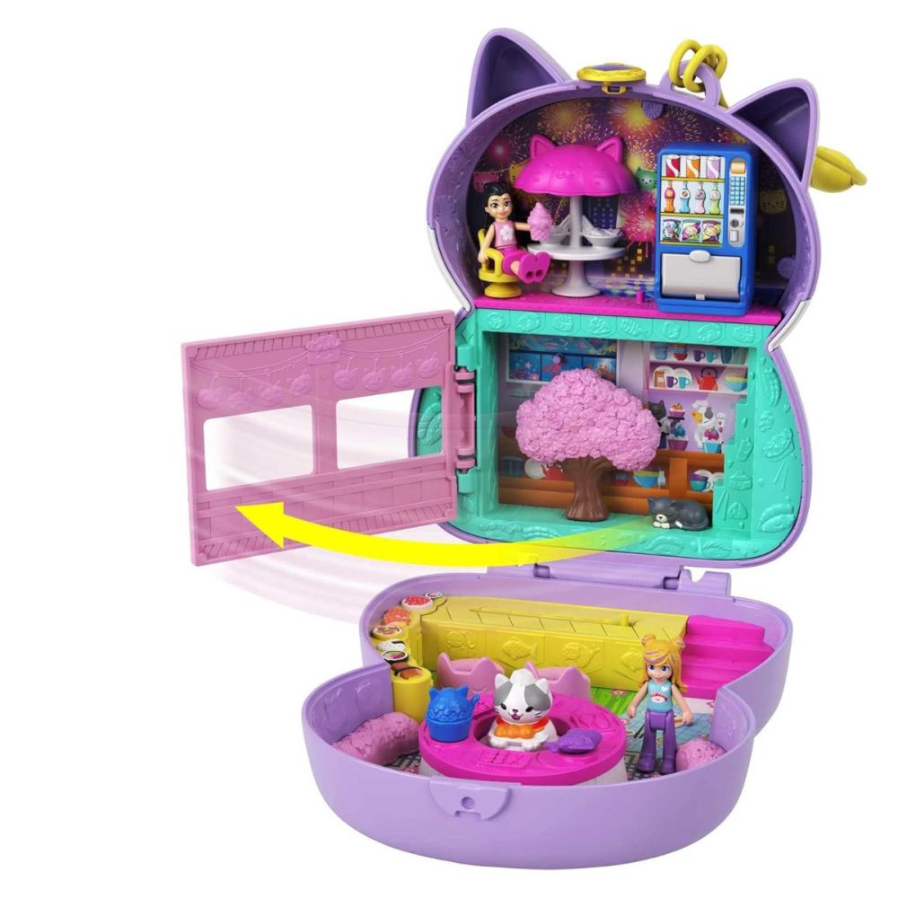 Set de joaca cu 2 papusi si 12 accesorii Polly Pocket Sushi Shop Cat, HCG21