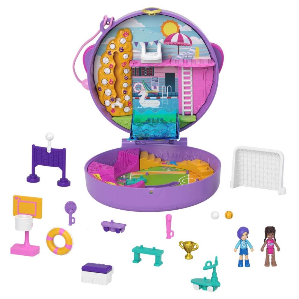 Set de joaca cu 2 papusi si 12 accesorii Polly Pocket, Football Team, HCG14