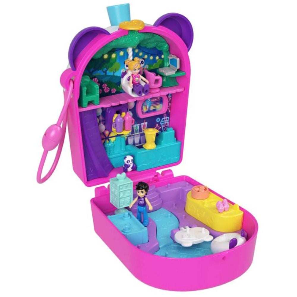 Set de joaca cu 2 papusi si 12 accesorii Polly Pocket, Bubble Tea Panda, HWN95