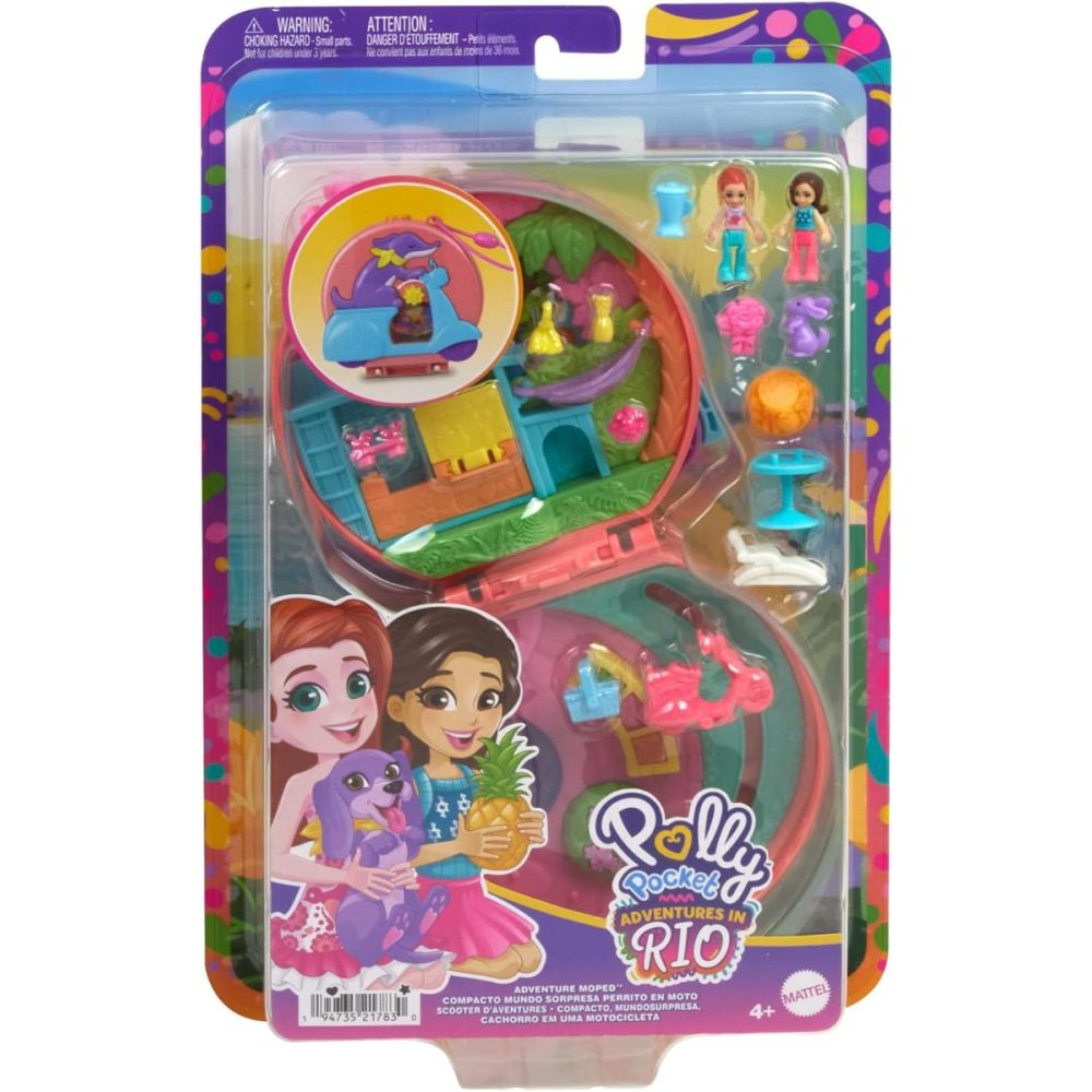 Set de joaca cu 2 papusi si 12 accesorii Polly Pocket, Adventure Moped, HWN98