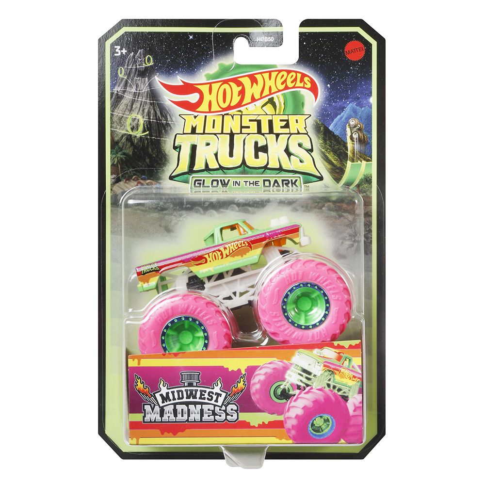 Masinuta Monster Trucks, Hot Wheels, Glow in the Dark, 1:64, Midwest Madnes, HCB54