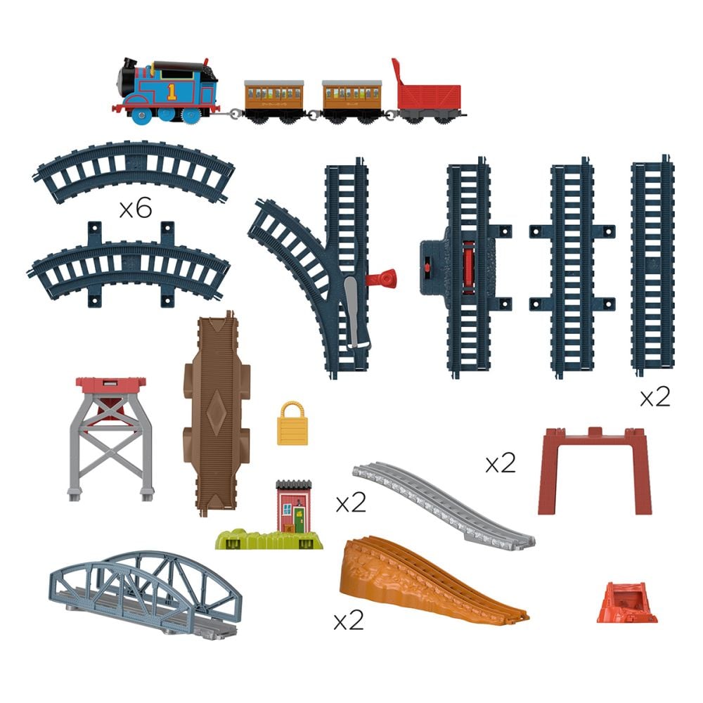 Set de joaca, Locomotiva motorizata cu 3 vagoane pe sine, Thomas and Friends, HGX64
