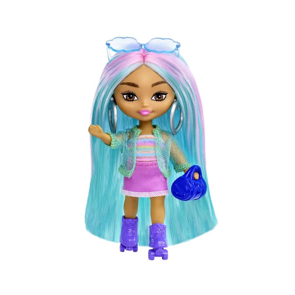 Papusa Barbie Extra Mini Minis cu par si accesorii, 8 cm, HLN45
