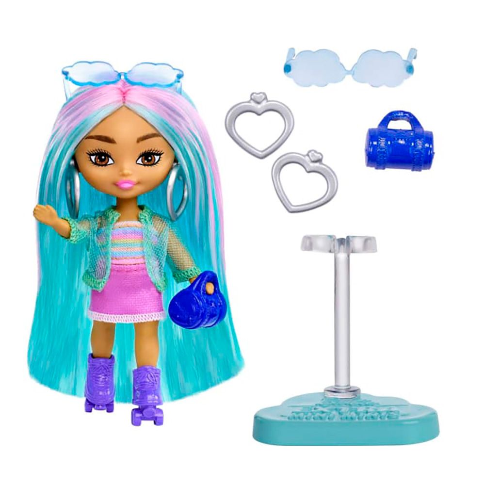 Papusa Barbie Extra Mini Minis cu par si accesorii, 8 cm, HLN45