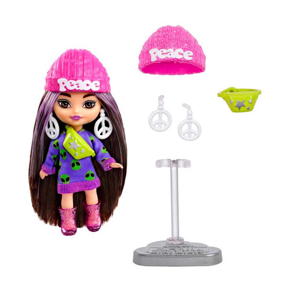 Papusa Barbie Extra Mini Minis cu par si accesorii, 8 cm, HLN46