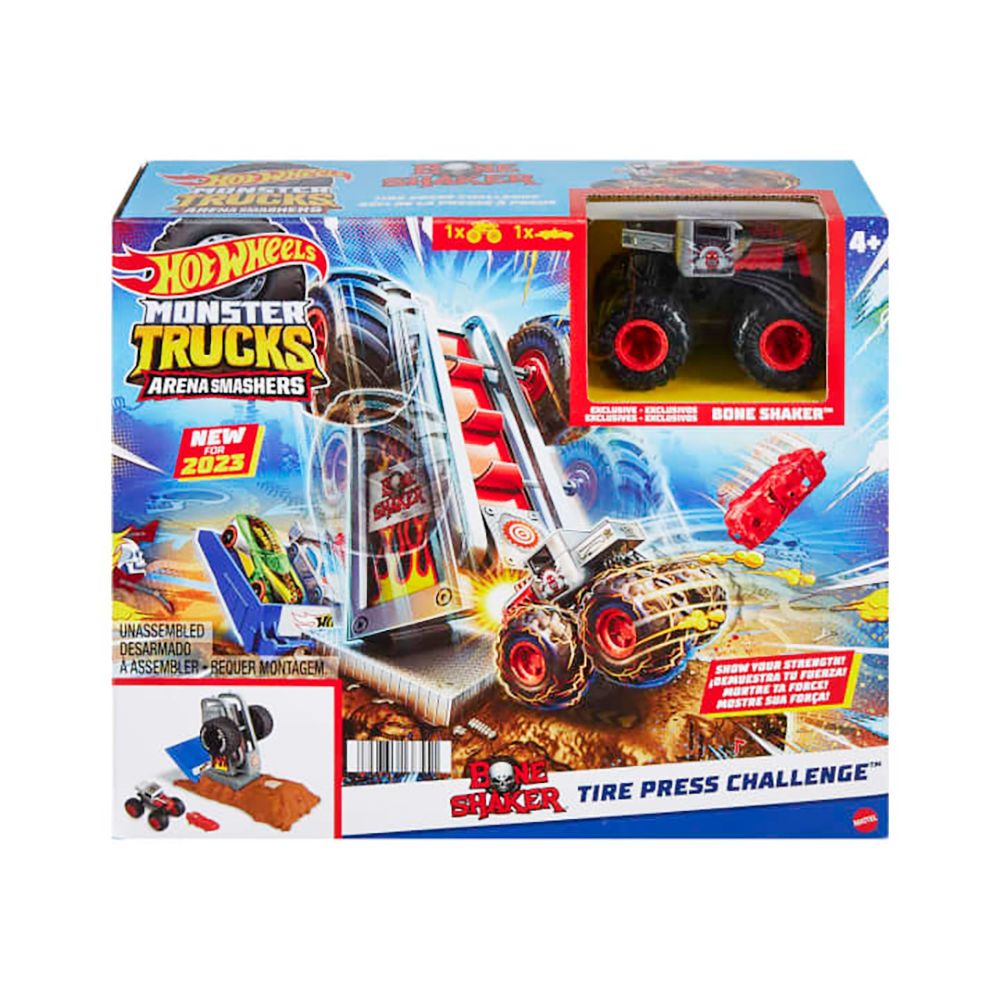 Set de joaca cu masina Monster Trucks, Hot Wheels, Tire Press Challenge, HNB88