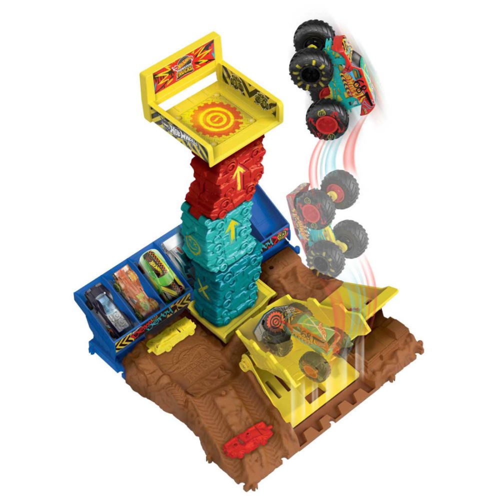 Set de joaca cu masina Monster Trucks, Hot Wheels, Car Jump Challenge, HNB94