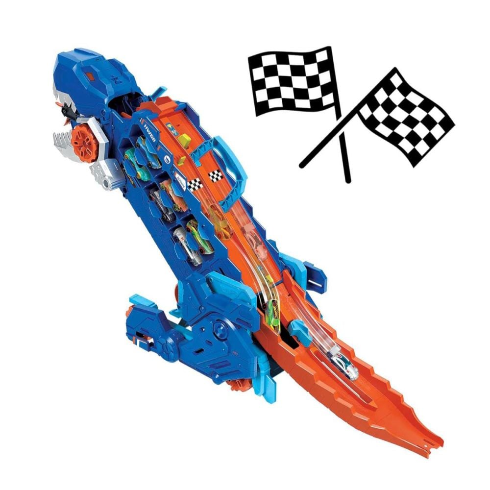 Transportator 2in1 cu doua masinute, Hot Wheels City, Ultimate T-Rex, HNG50
