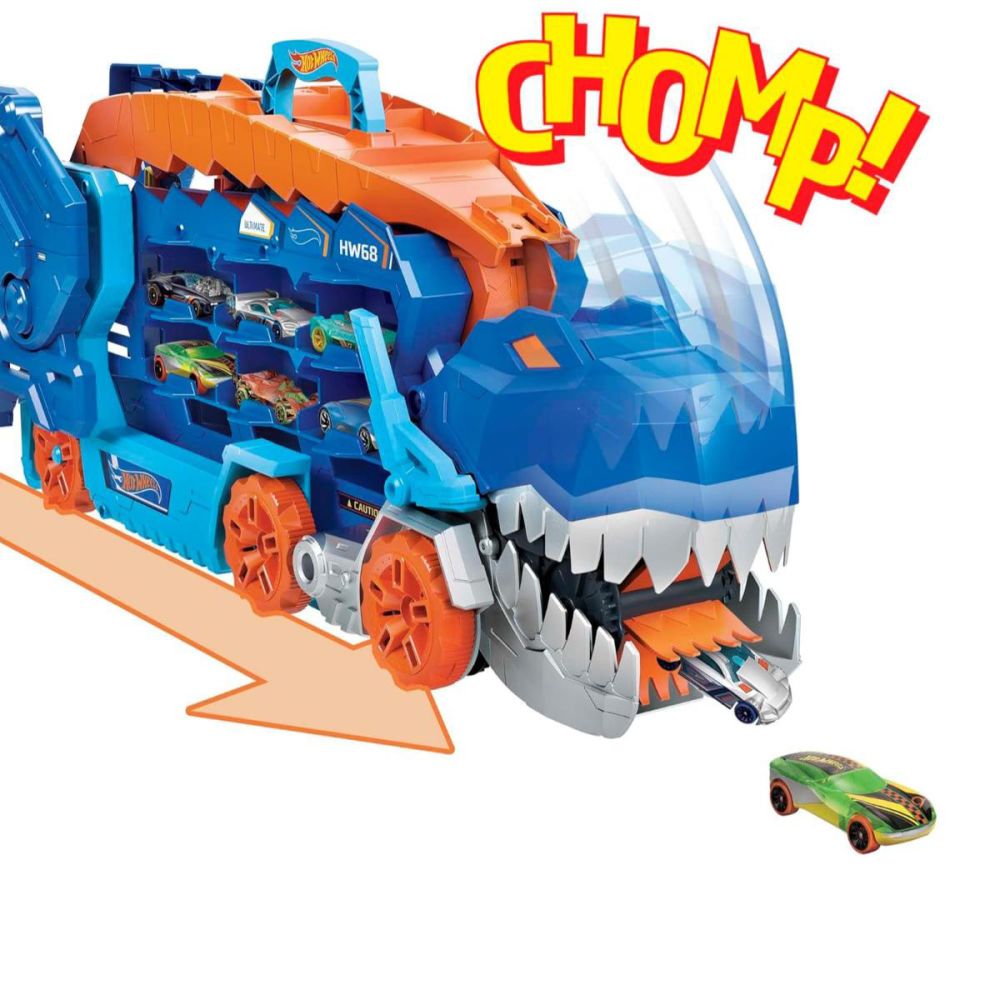 Transportator 2in1 cu doua masinute, Hot Wheels City, Ultimate T-Rex, HNG50