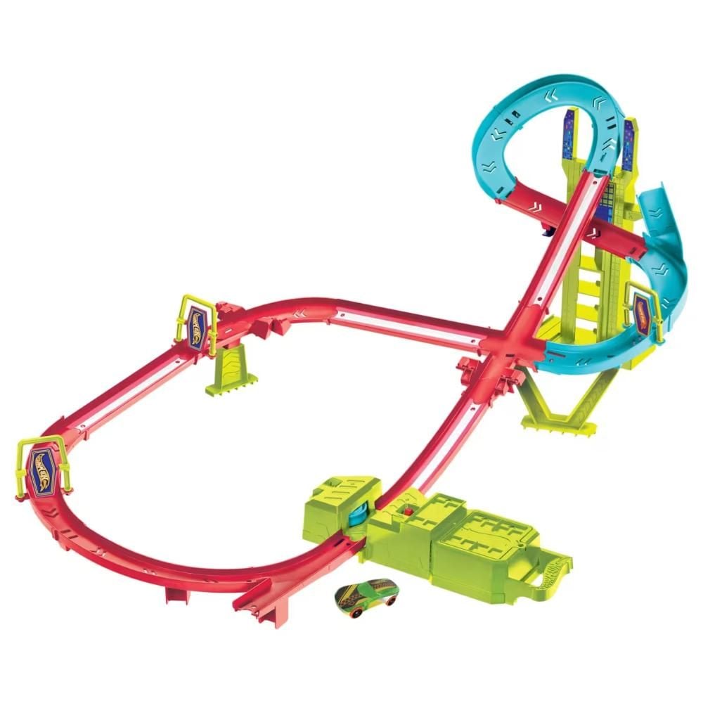 Set de joaca circuit cu masina, Hot Wheels, Neon Speeders, Skyscraper Speed Circuit Track, HPC07