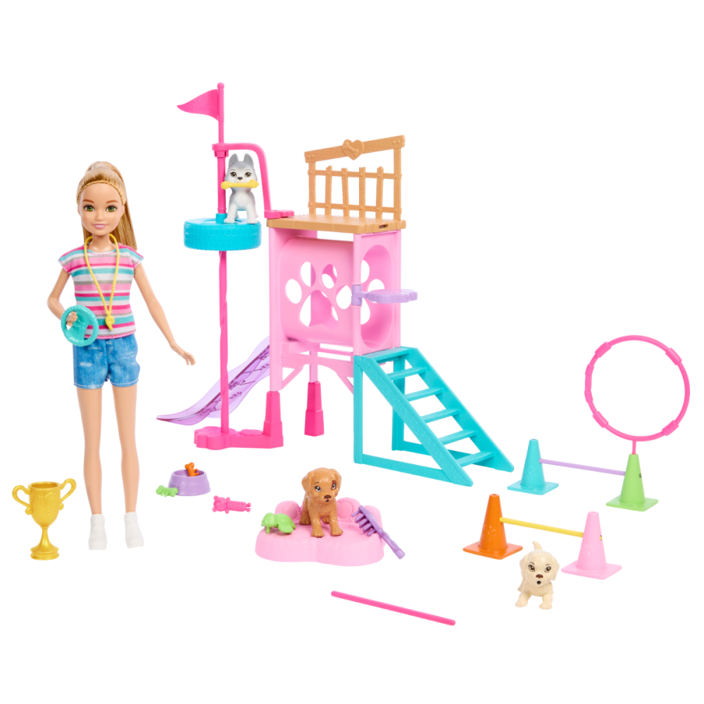Set papusa cu 3 catelusi si accesorii, Barbie, Stacie to the Rescue, HRM10