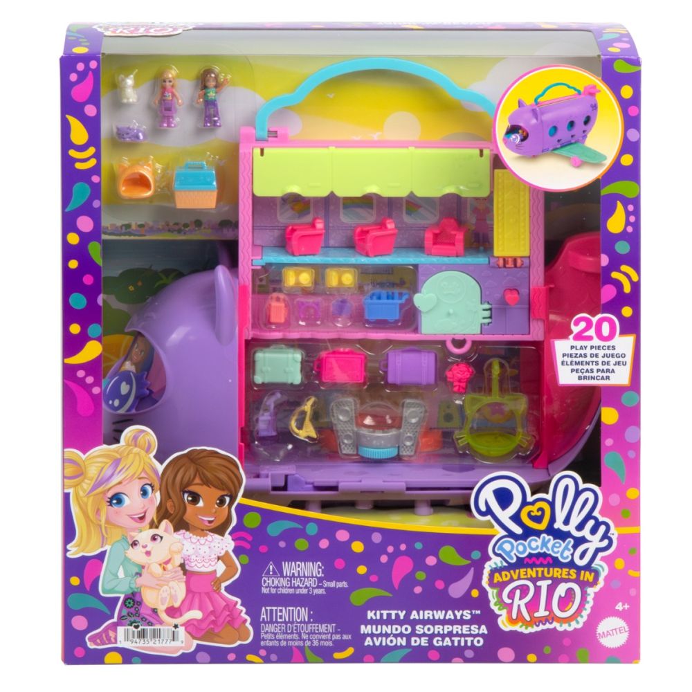 Set de joaca cu 2 papusi, Polly Pocket, Kitty Airplane, HWP19