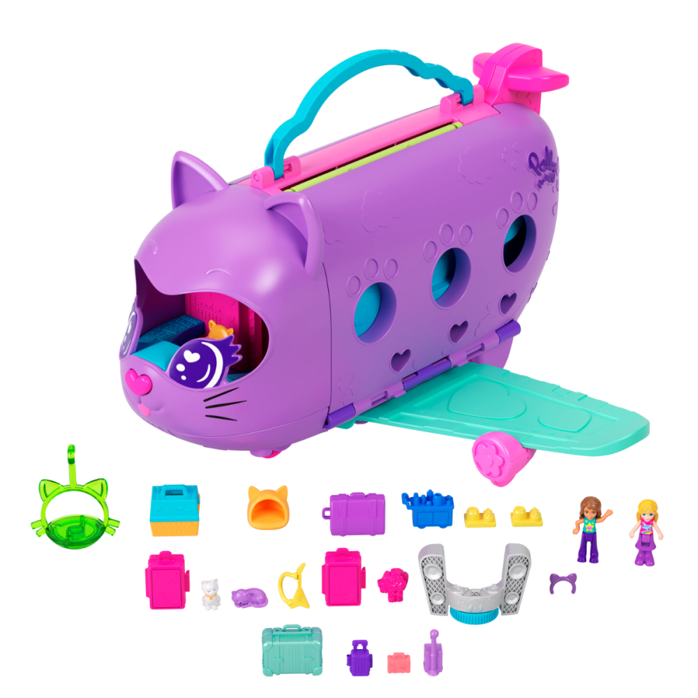 Set de joaca cu 2 papusi, Polly Pocket, Kitty Airplane, HWP19
