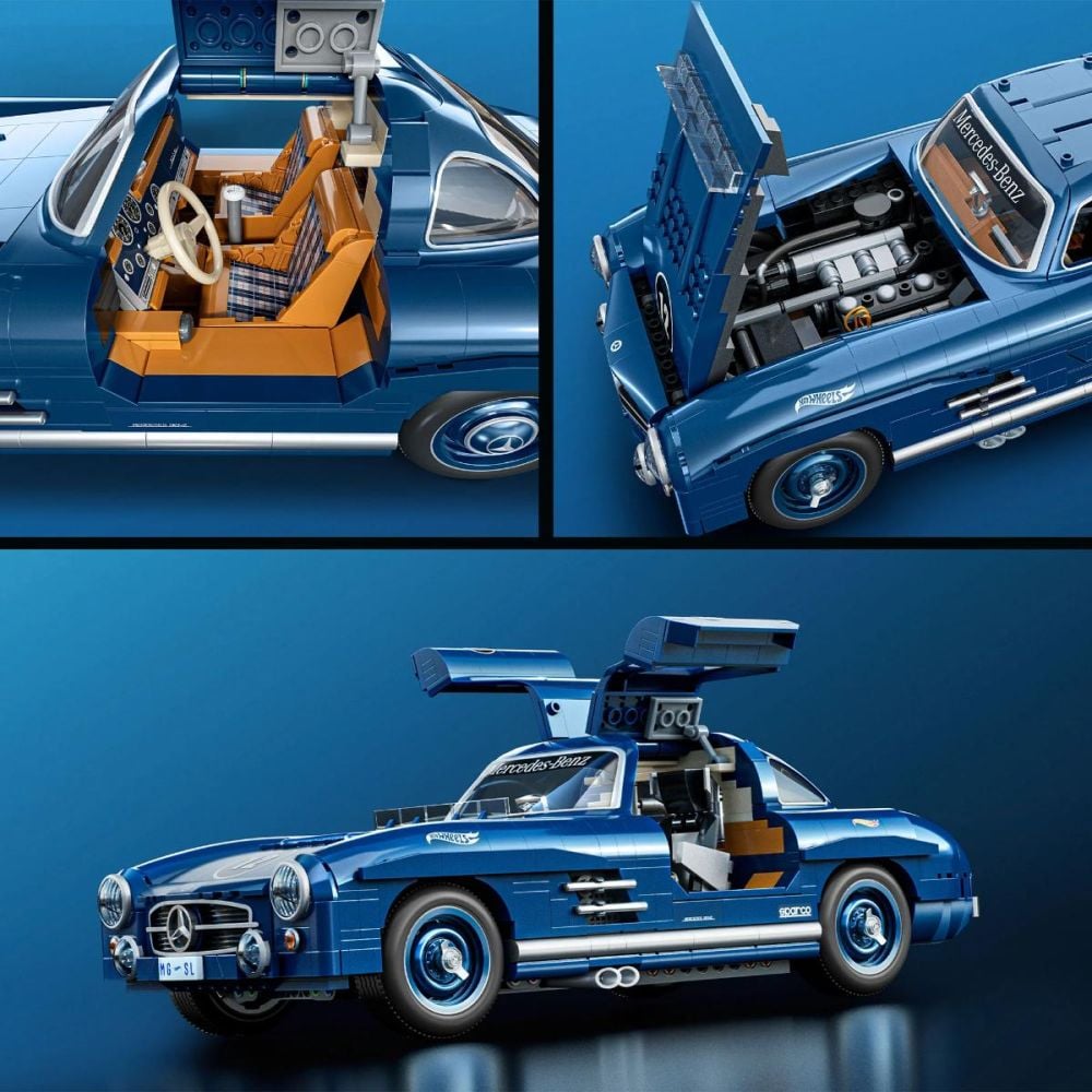 Set de constructie si masina metalica, Brick Shop, Hot Wheels, Mercedes Benz 300 SL, HWW25