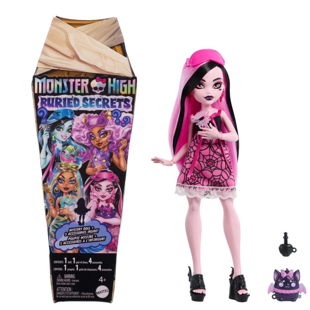 Papusa surpriza cu 5 accesorii, Monster High, Buried Secrets, Cozy Creepover, HYV64