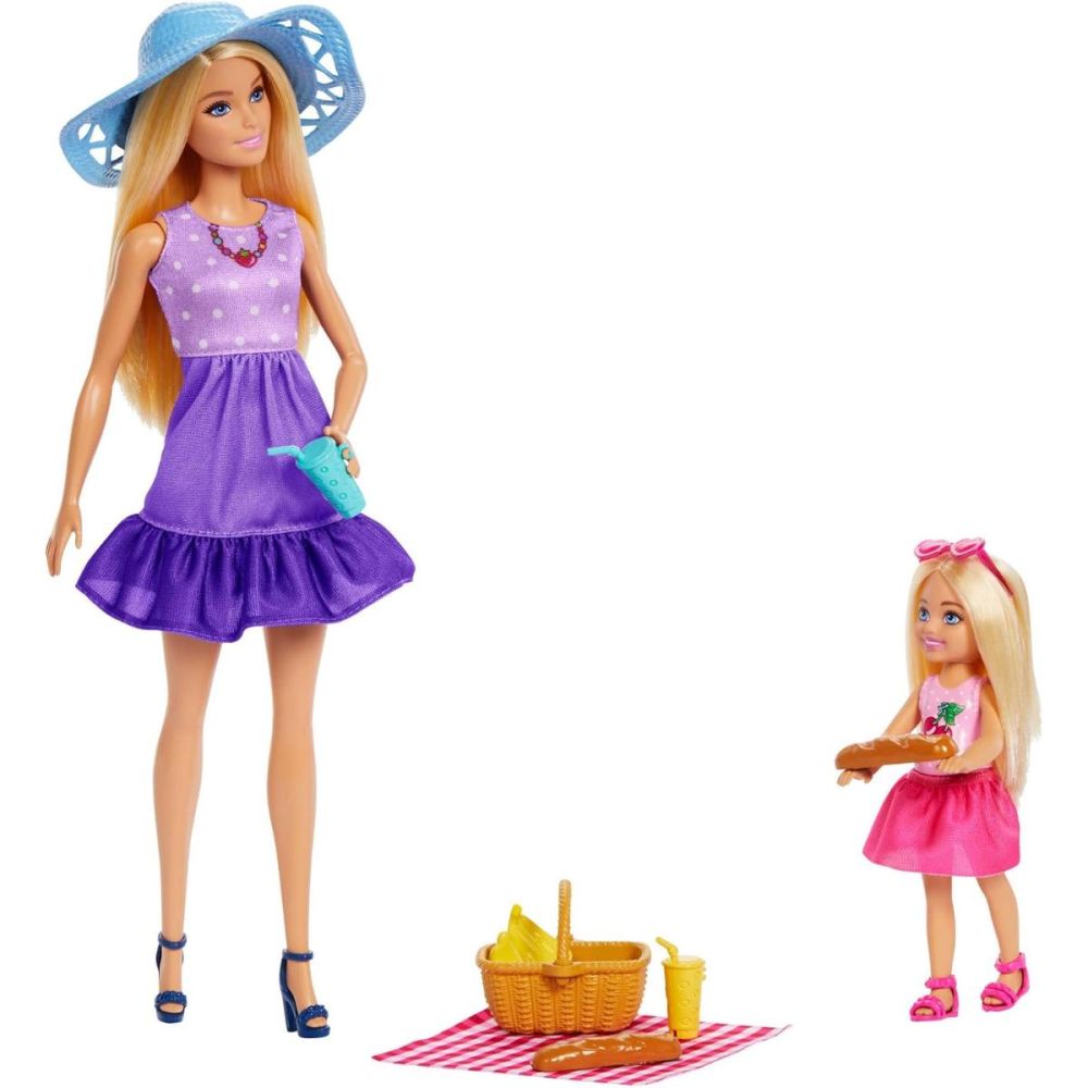 Set de joaca cu papusa, Barbie si Chelsea la picnic, JBF43