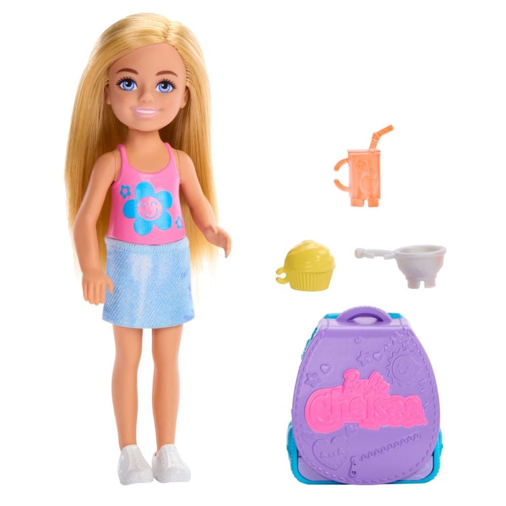 Papusa Chelsea cu accesorii, Barbie, Family&Friends, Cupcake Baking Backpack, JBF46