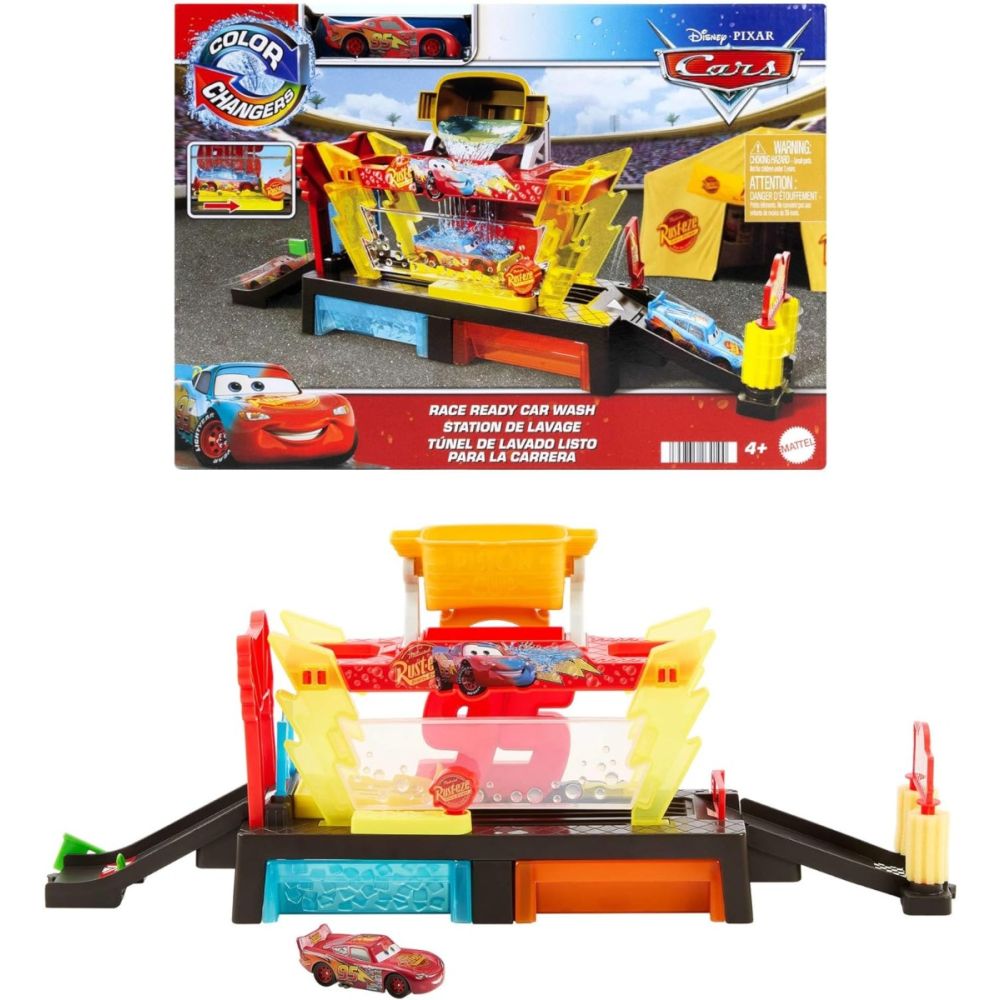 Set de joaca cu masinuta, Disney Cars, Color Changers Race Ready Car Wash, JBM70