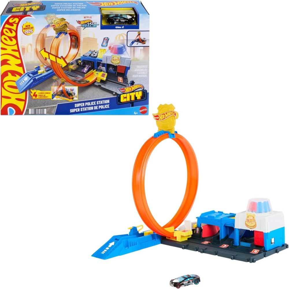 Set de joaca cu masinuta, Hot Wheels City, Super Police Station, JBM71