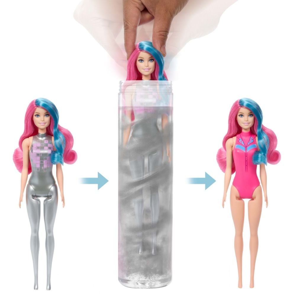 Papusa surpriza Barbie, Color Reveal, Disco Star, 6 surprize, JCP01
