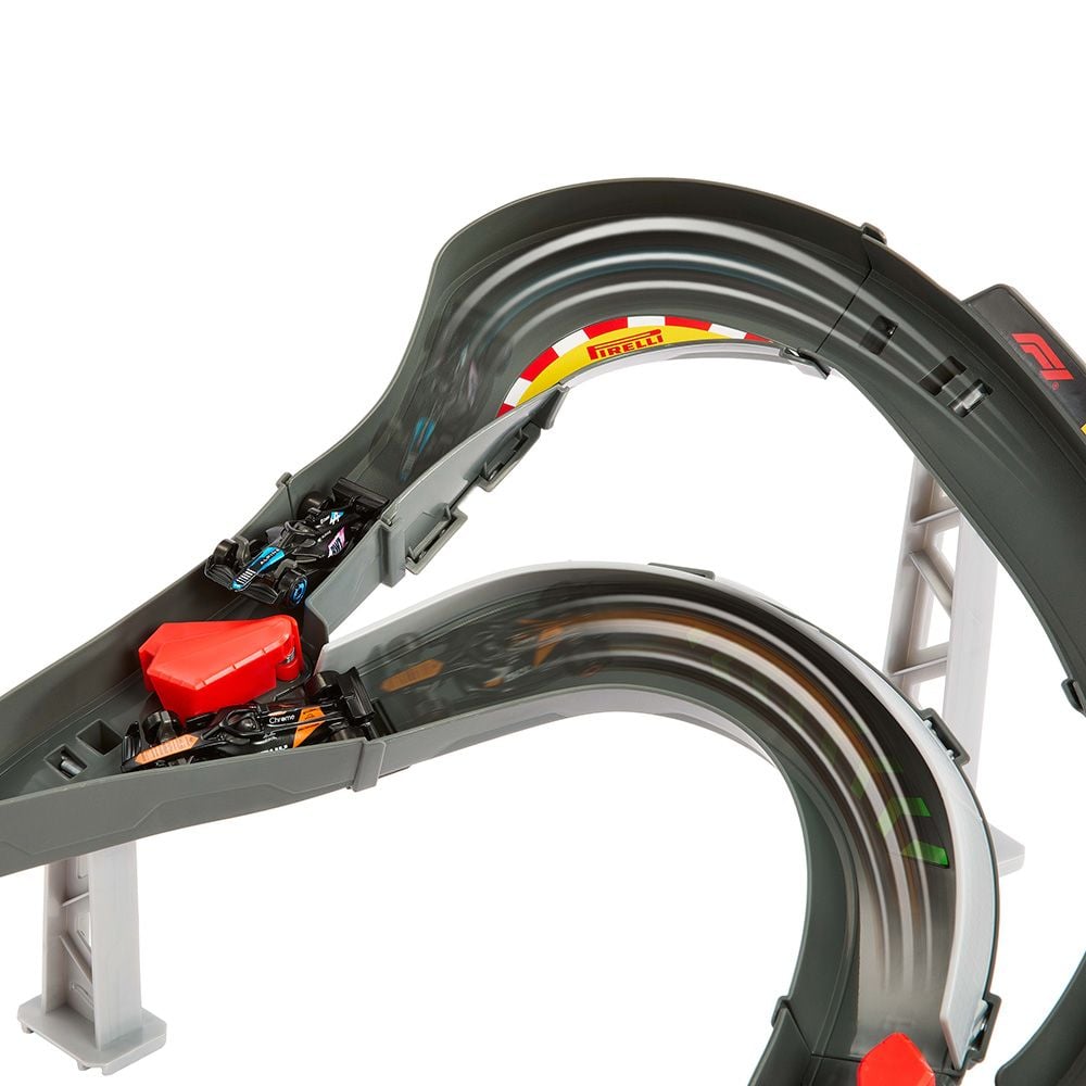 Set de joaca cu 3 masinute si piste Hot Wheels, Formula 1, JDY15