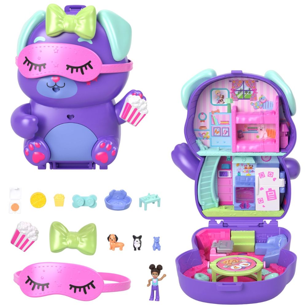 Set de joaca cu papusa si accesorii in gentuta, Polly Pocket, Festive Puppy, JCR38